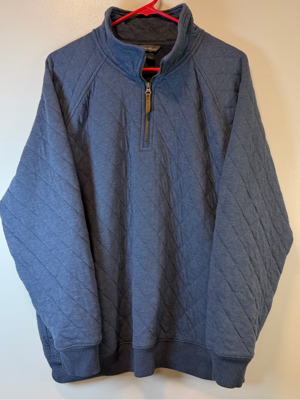 Eddie Bauer Diamond Quilted Quarter Zip Pullover Sweater Navy Blue Men’s Large